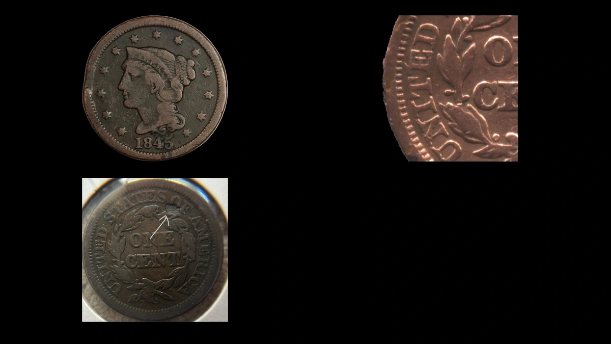 1845 Penny Errors — error coin photographs