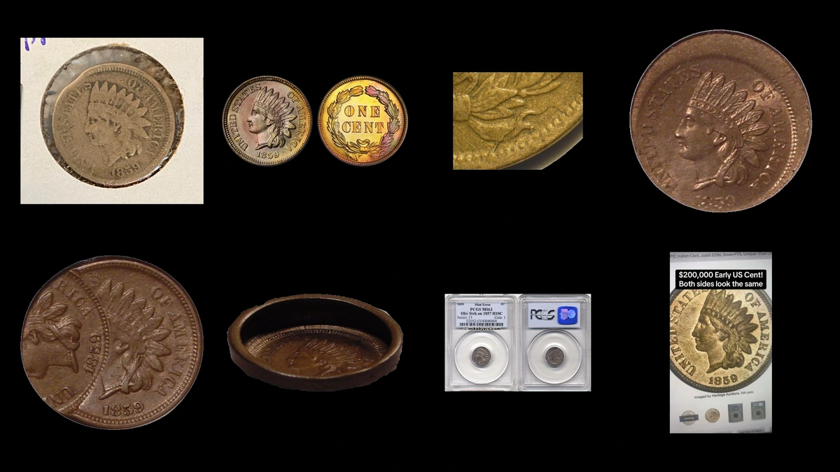 1859 Penny Errors — error coin photographs