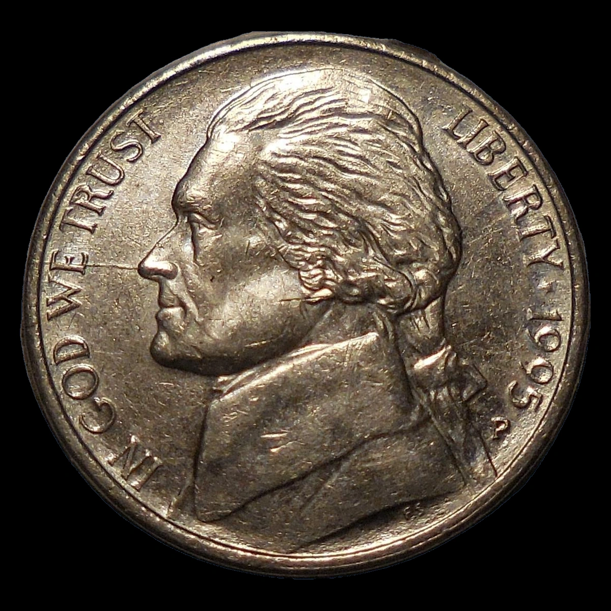 1995 Jefferson Nickel: Die Crack / Die Chip