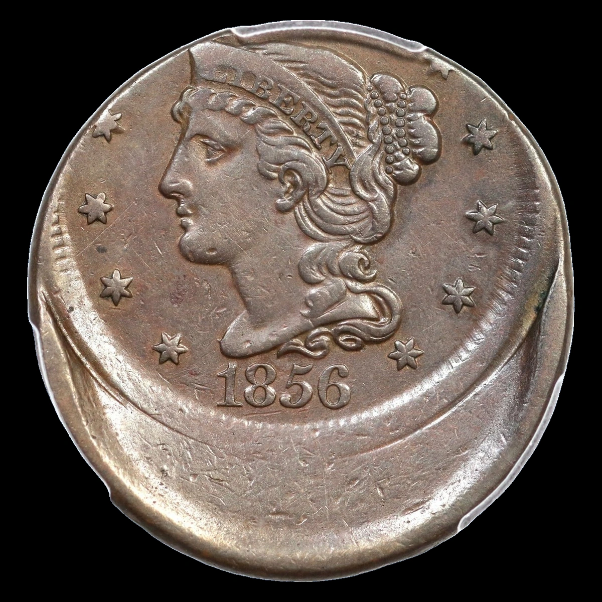 1856 Braided Hair Cent: Off-Center Strike