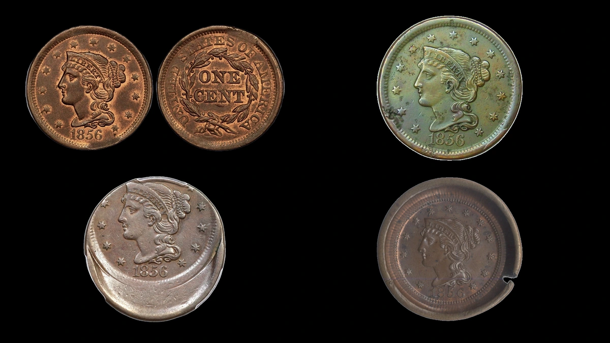 1856 Braided Hair Penny Errors — error coin photographs