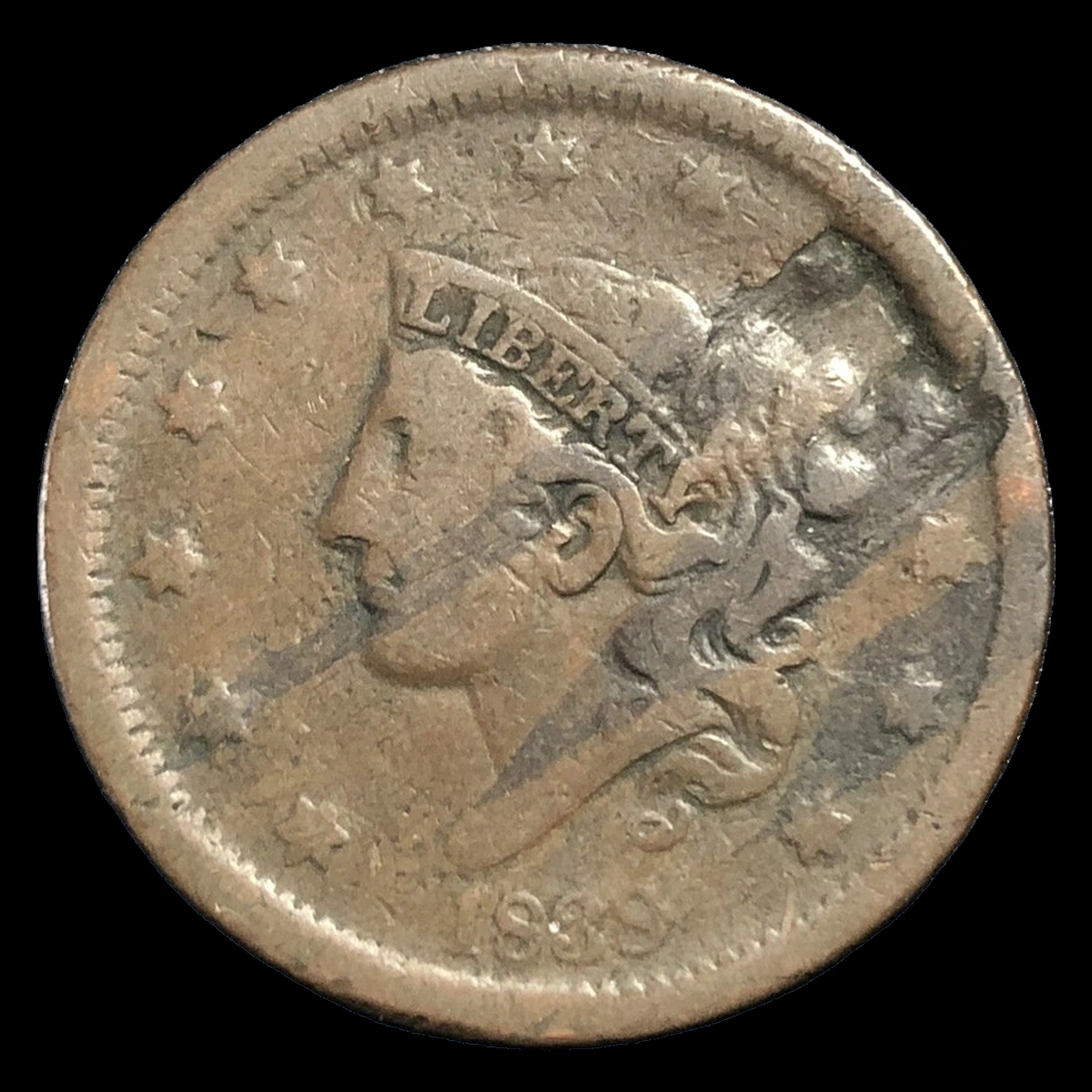 1838 Coronet Head Cent: Lamination / Split Planchet