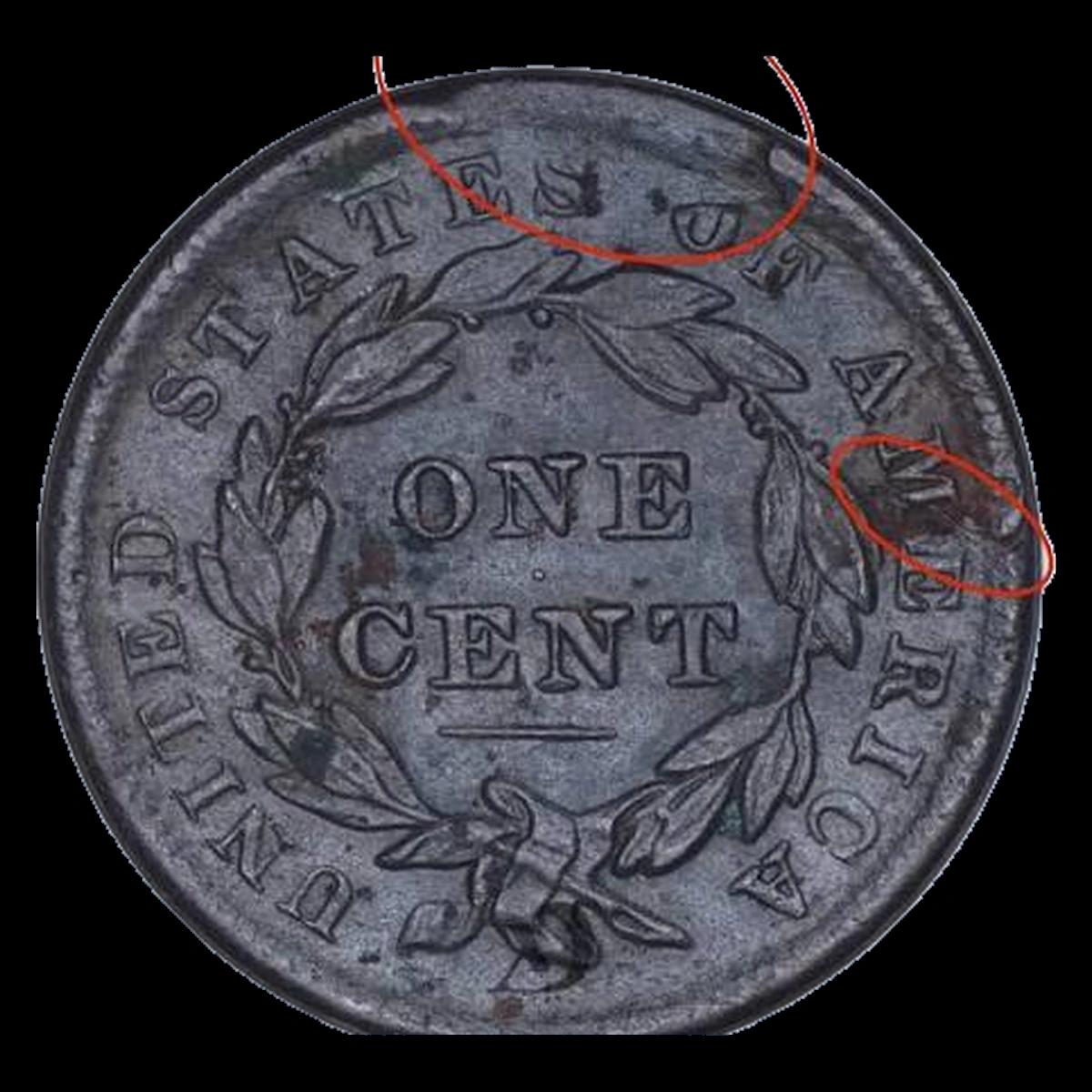 1838 Coronet Head Cent: Die Crack