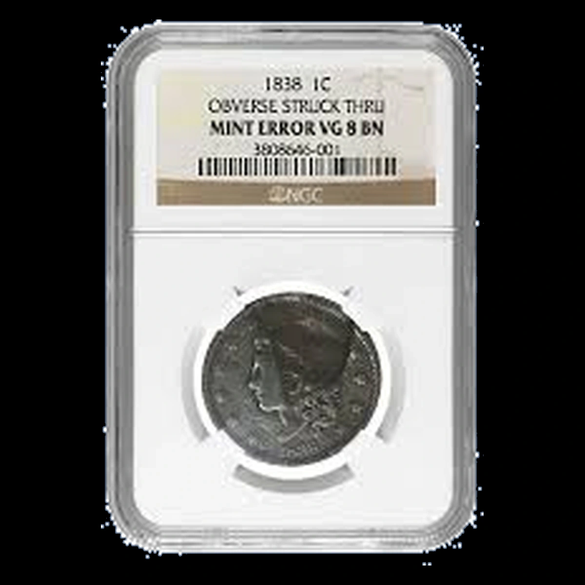 1838 Coronet Head Cent: Struck Through