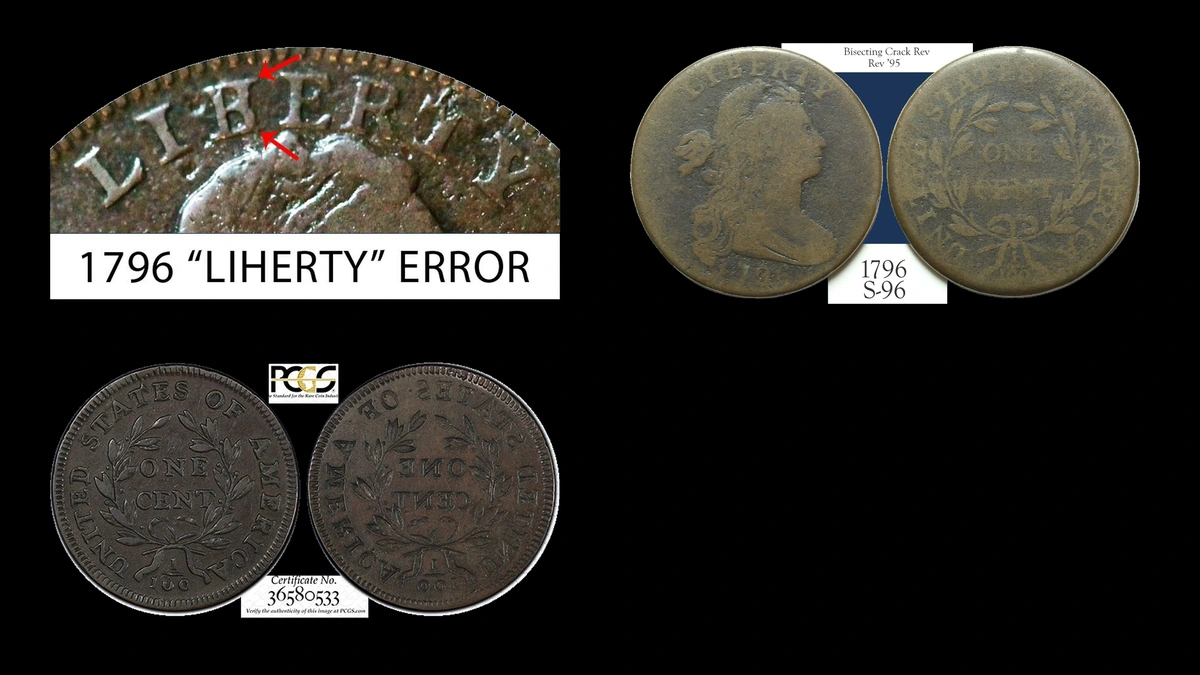 1796 Draped Bust Penny Errors — error coin photographs