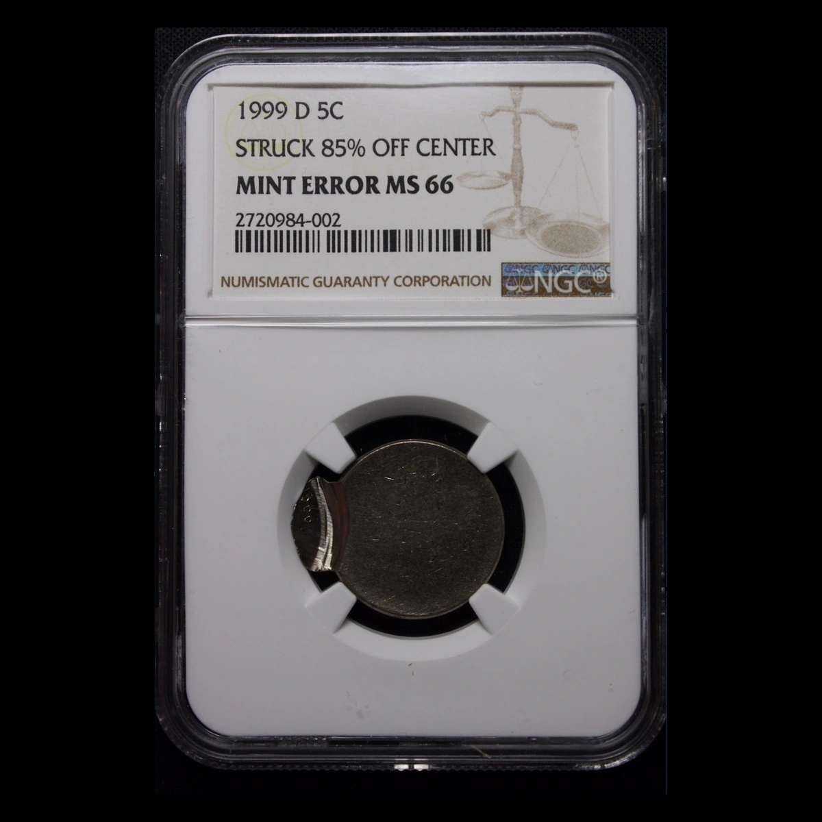 1999 Jefferson Nickel: Off-center strike