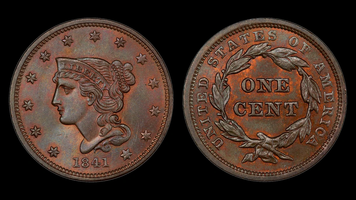 1841 Braided Hair Cent, obverse and reverse