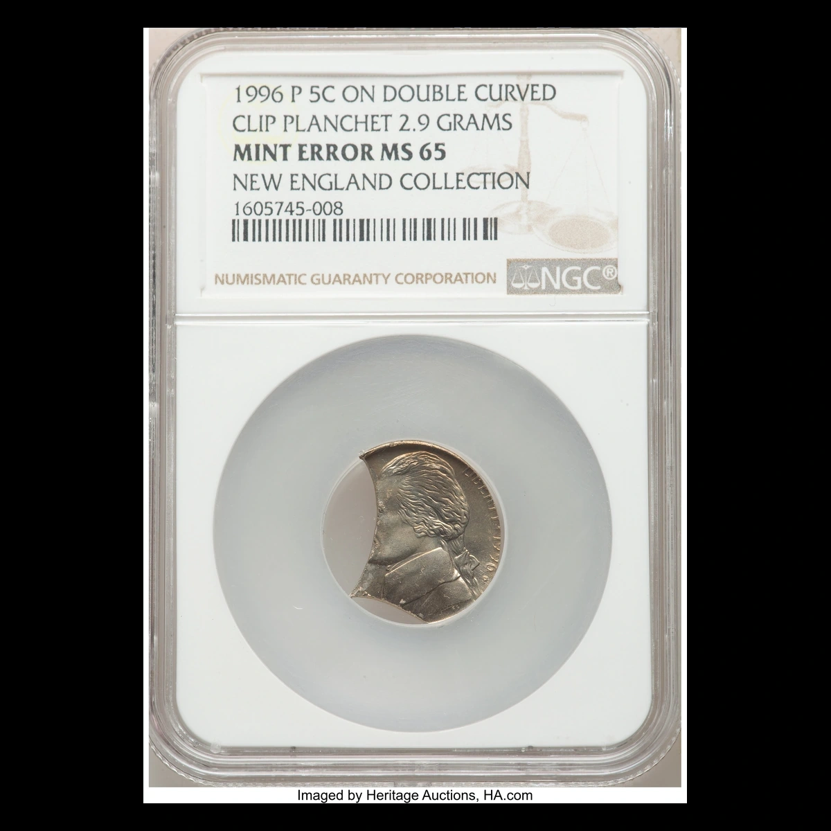 1996 Jefferson Nickel: Double curved clips