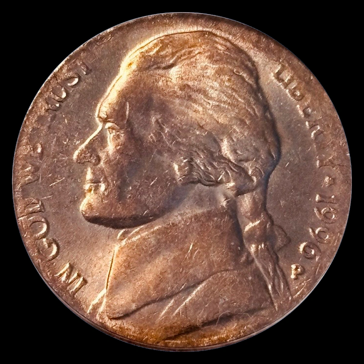 1996 Jefferson Nickel: Struck on foreign blank