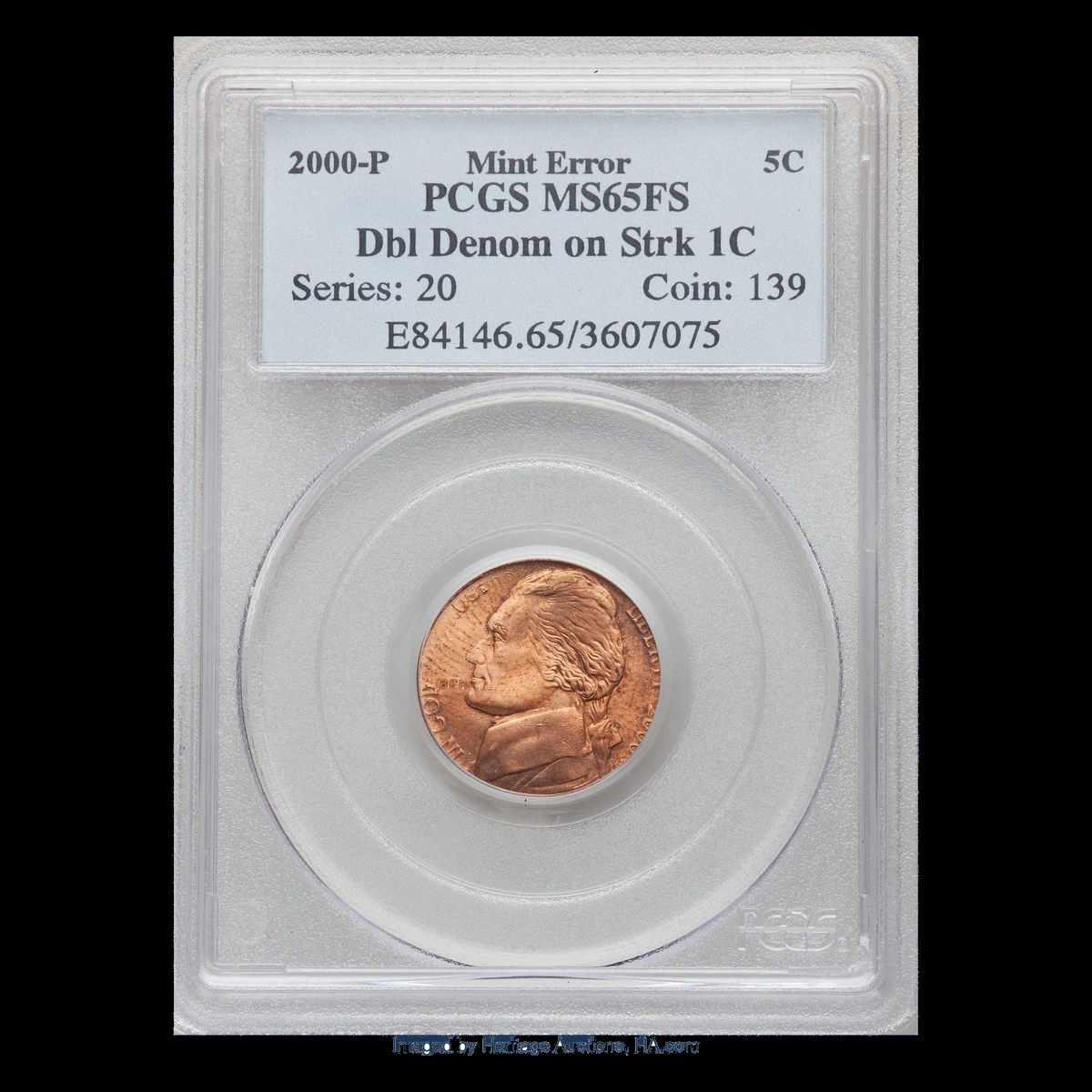 2000 Jefferson Nickel: Double denomination on a struck cent