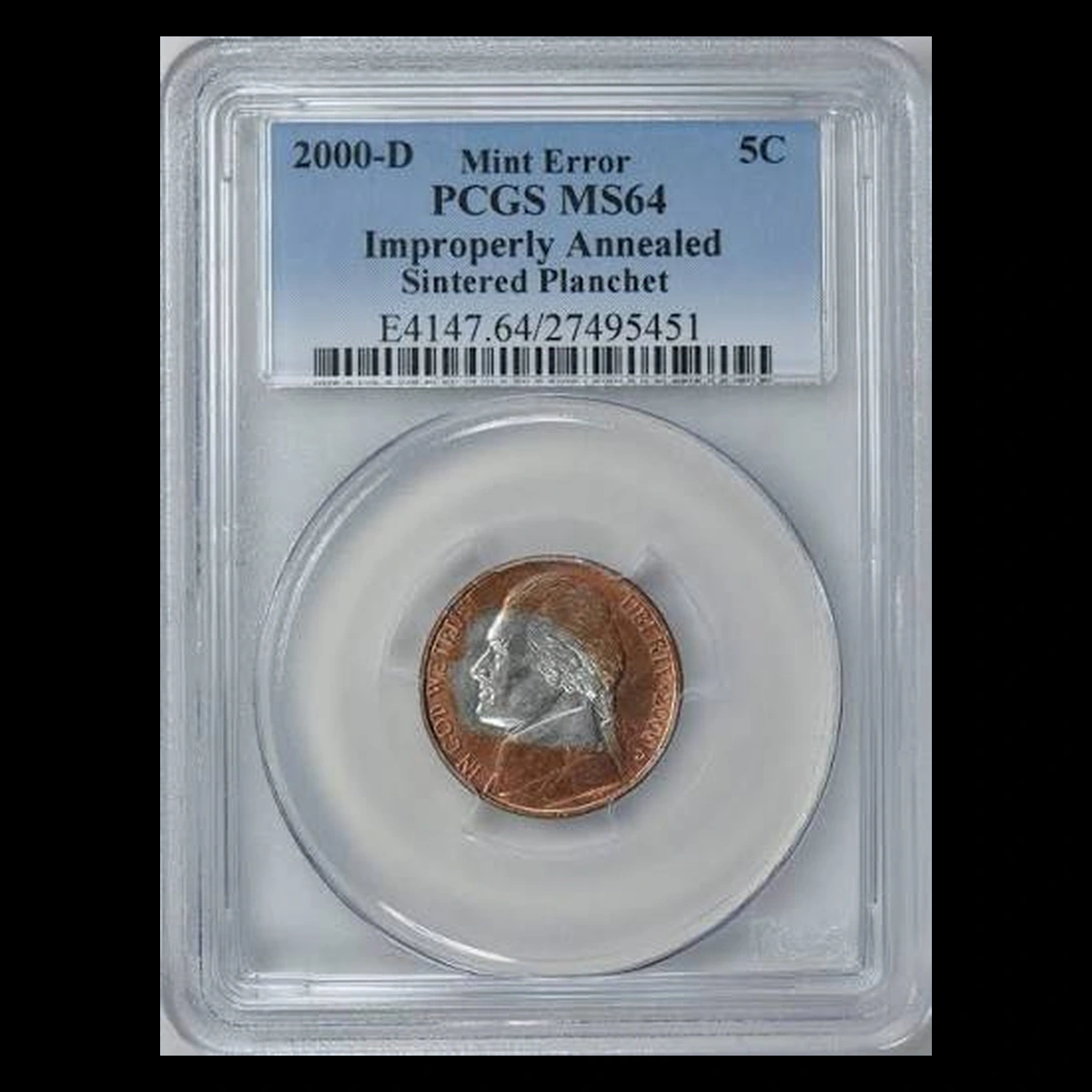 2000 Jefferson Nickel: Improper Annealing