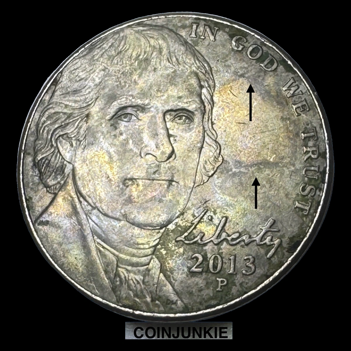 2013 Jefferson Nickel: Die Crack / Die Chip