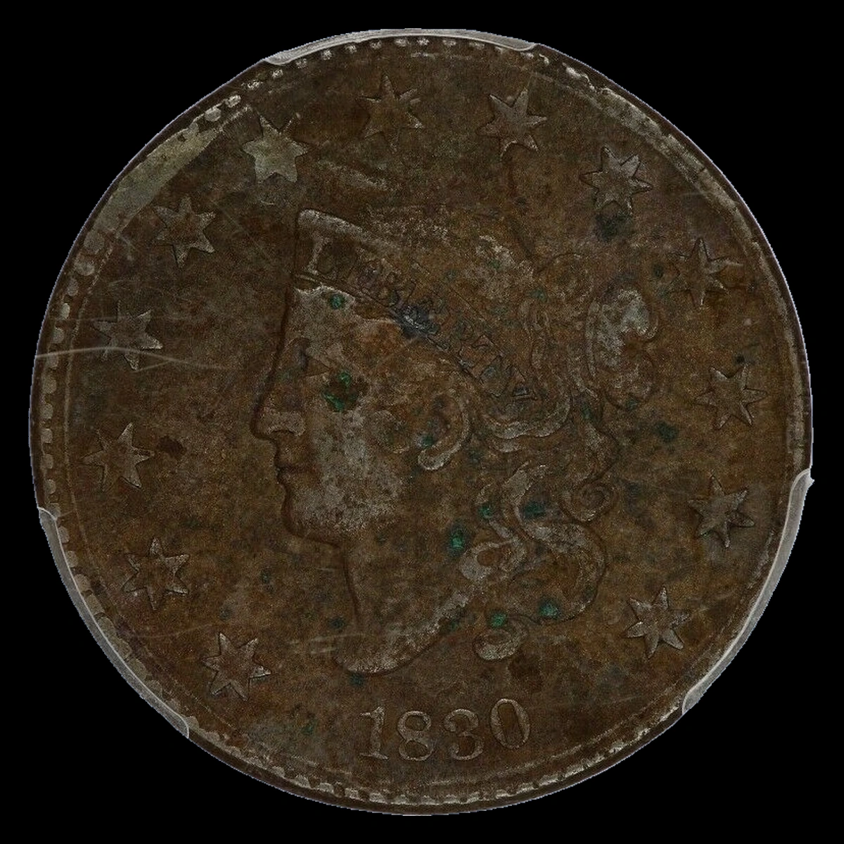 1830 Coronet Head Cent: Off-Center Strike