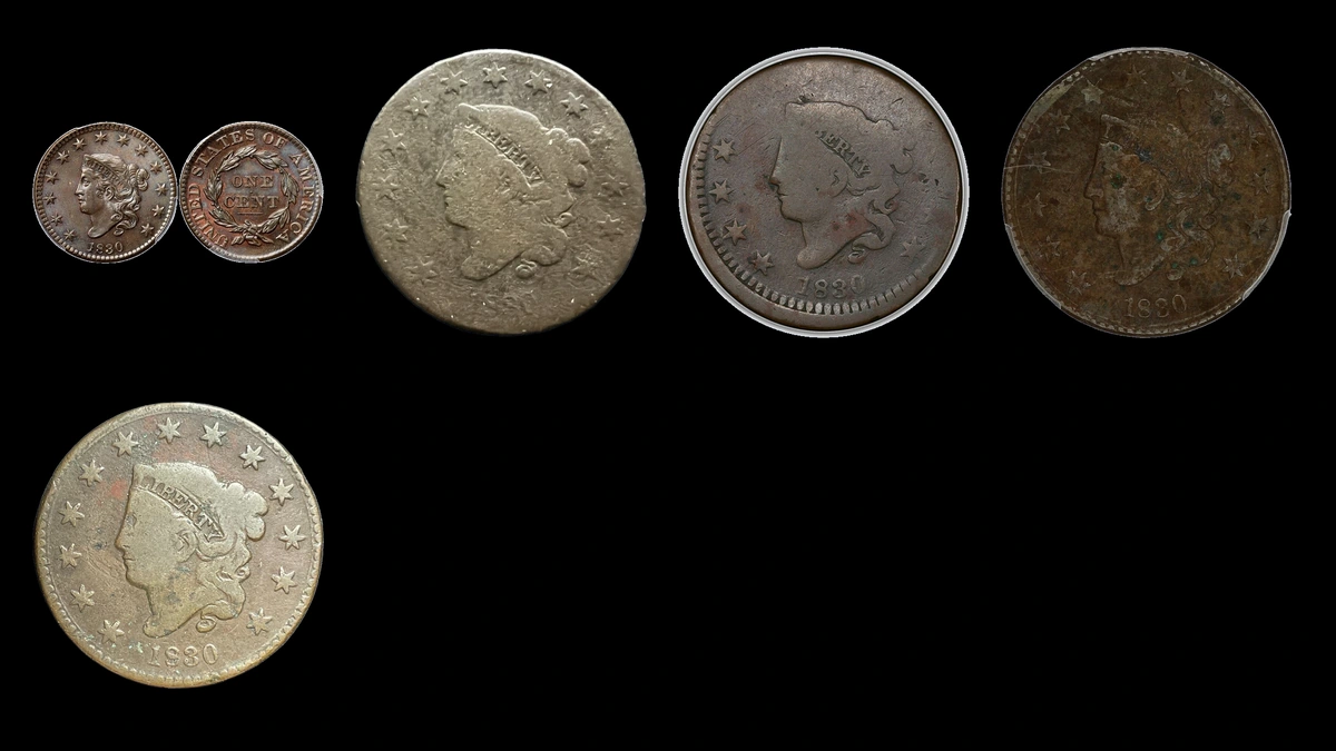 1830 Penny Errors — error coin photographs