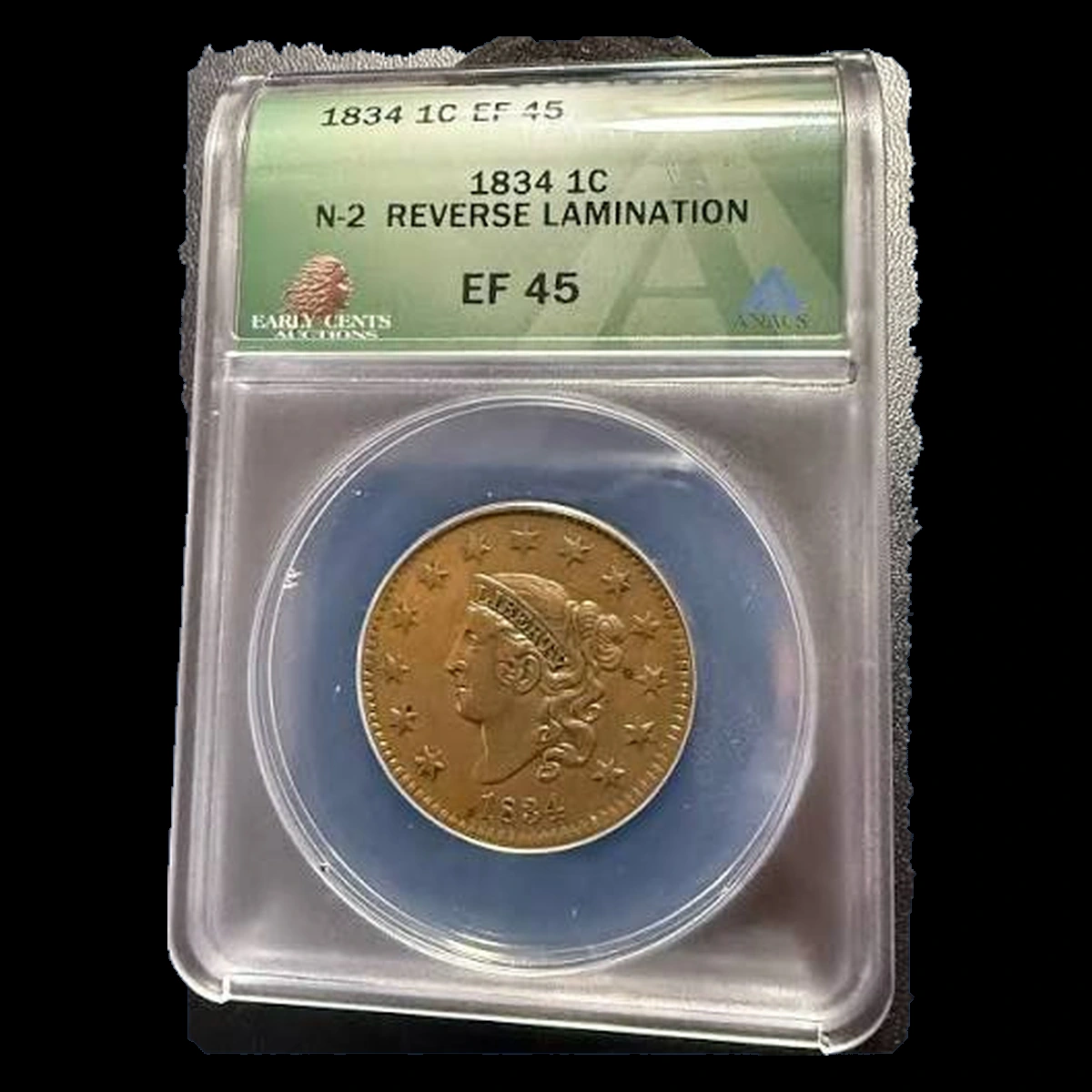 1834 Coronet Head Cent: Lamination