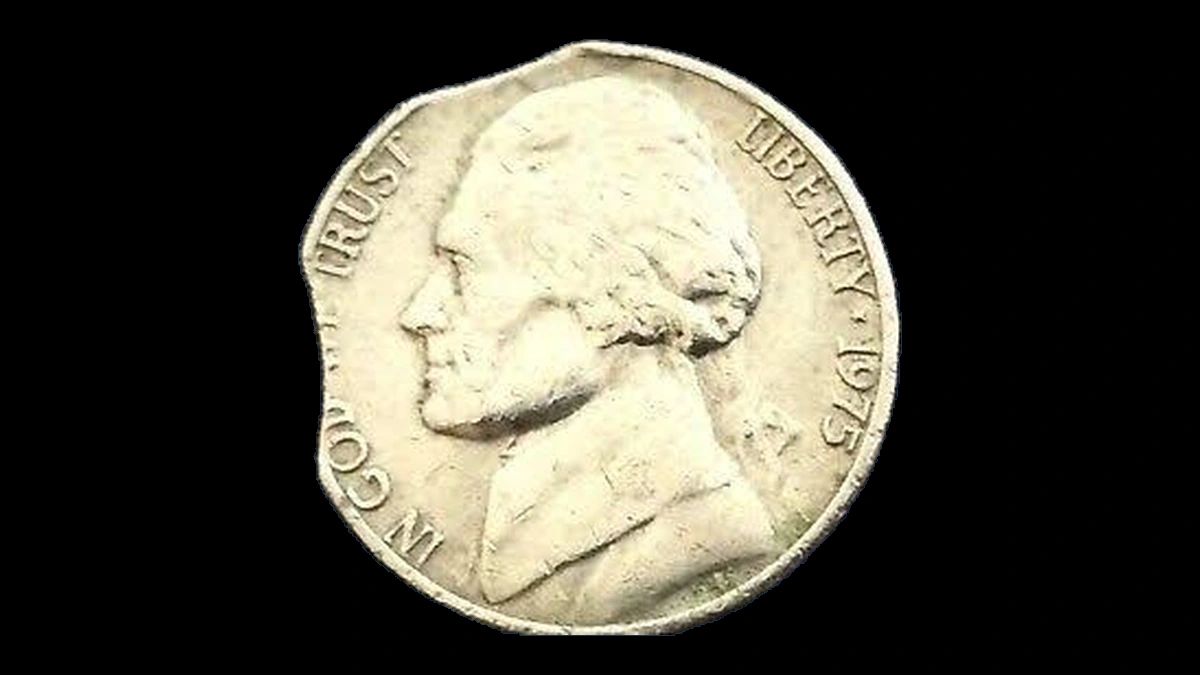1975 Jefferson Nickel: Clipped Planchet