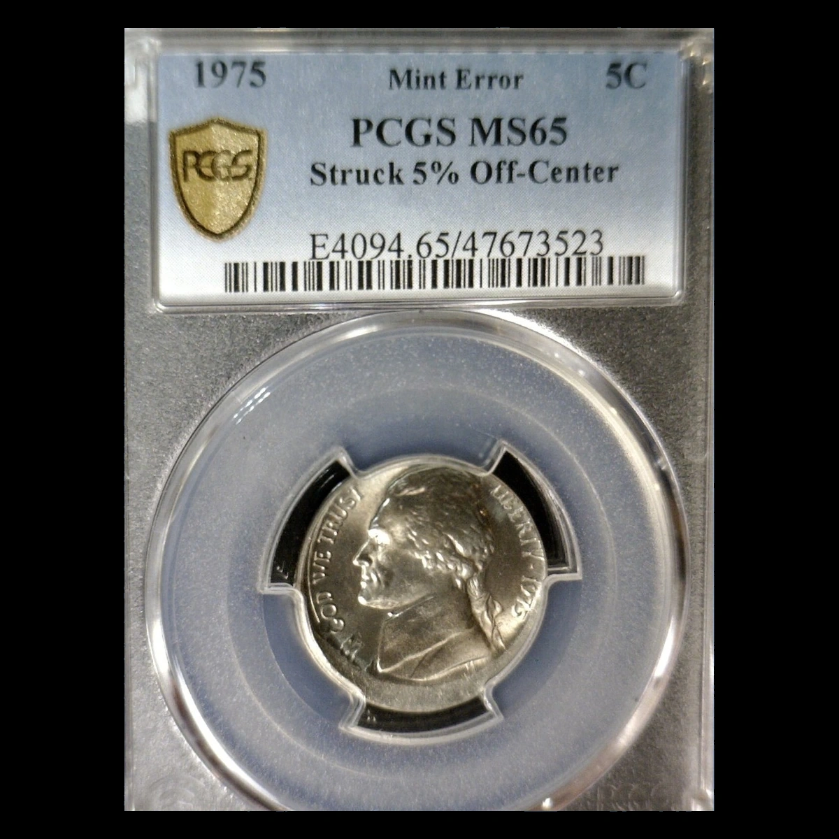 1975 Jefferson Nickel: Off-center strike