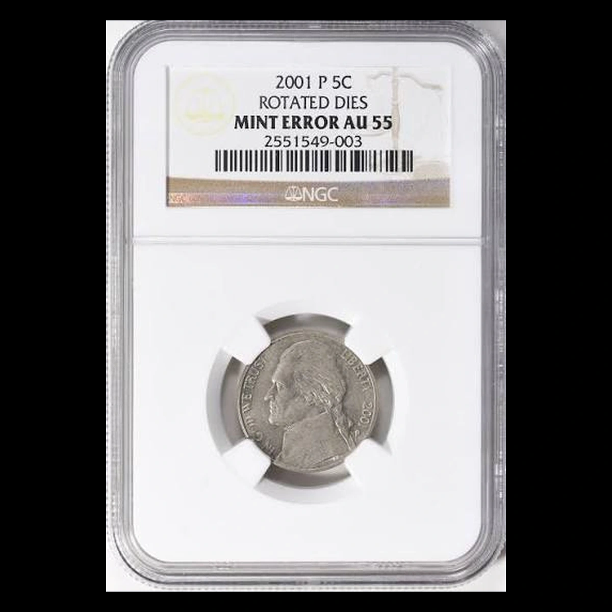 2001 Jefferson Nickel: Rotated dies