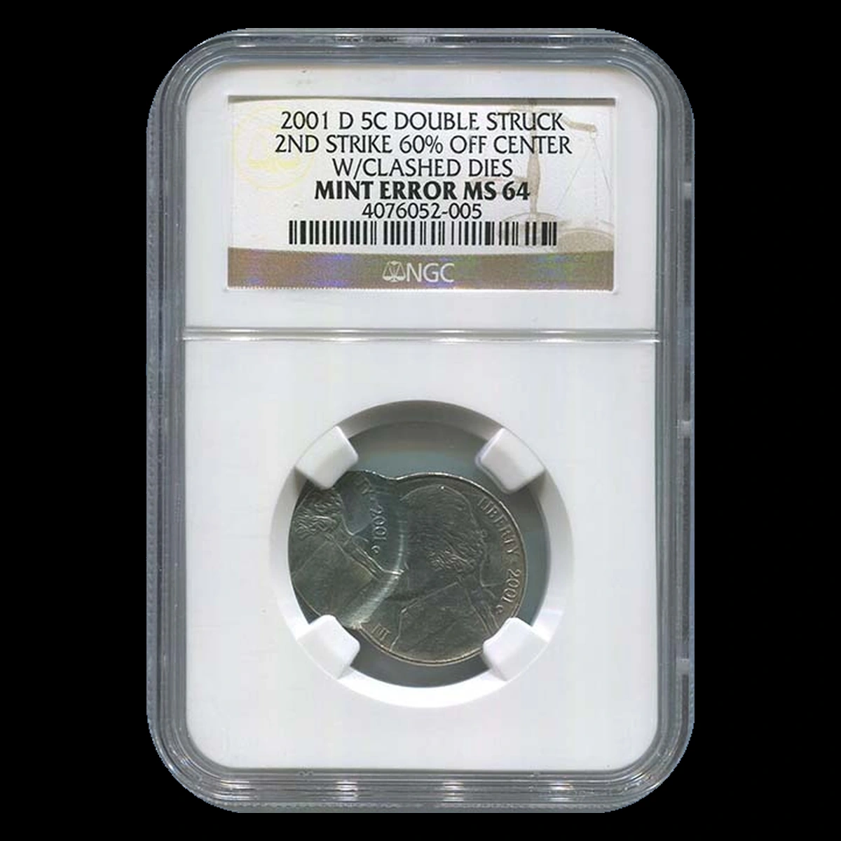 2001 Jefferson Nickel: Double strike with clashed dies