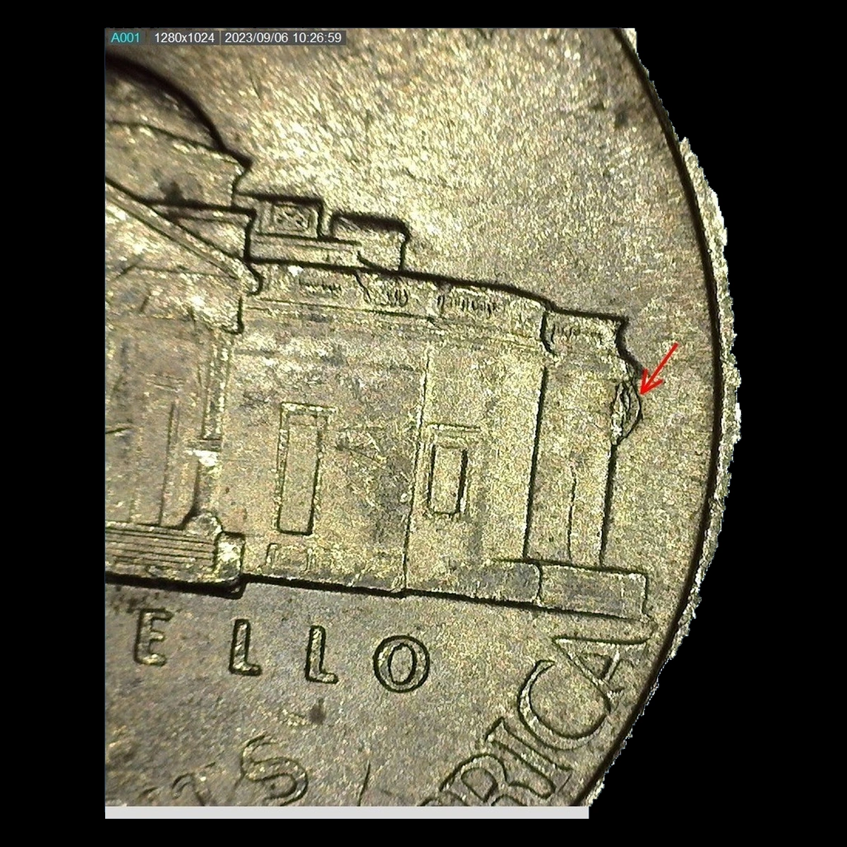 2001 Jefferson Nickel: Die Crack / Die Chip