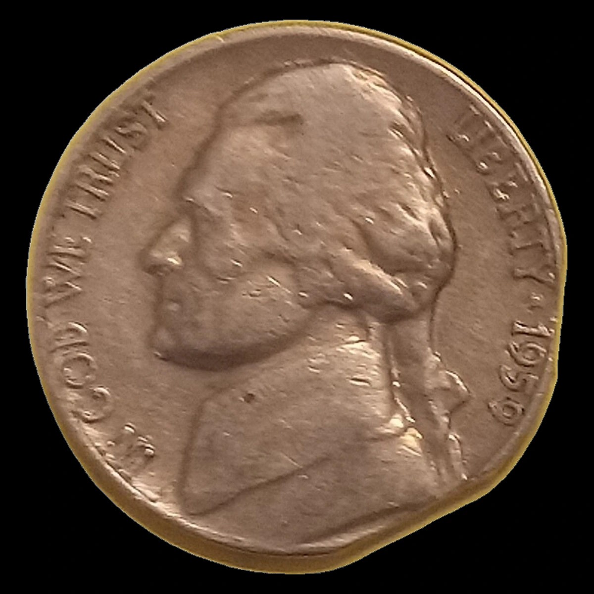1959 Jefferson Nickel: Clipped Planchet