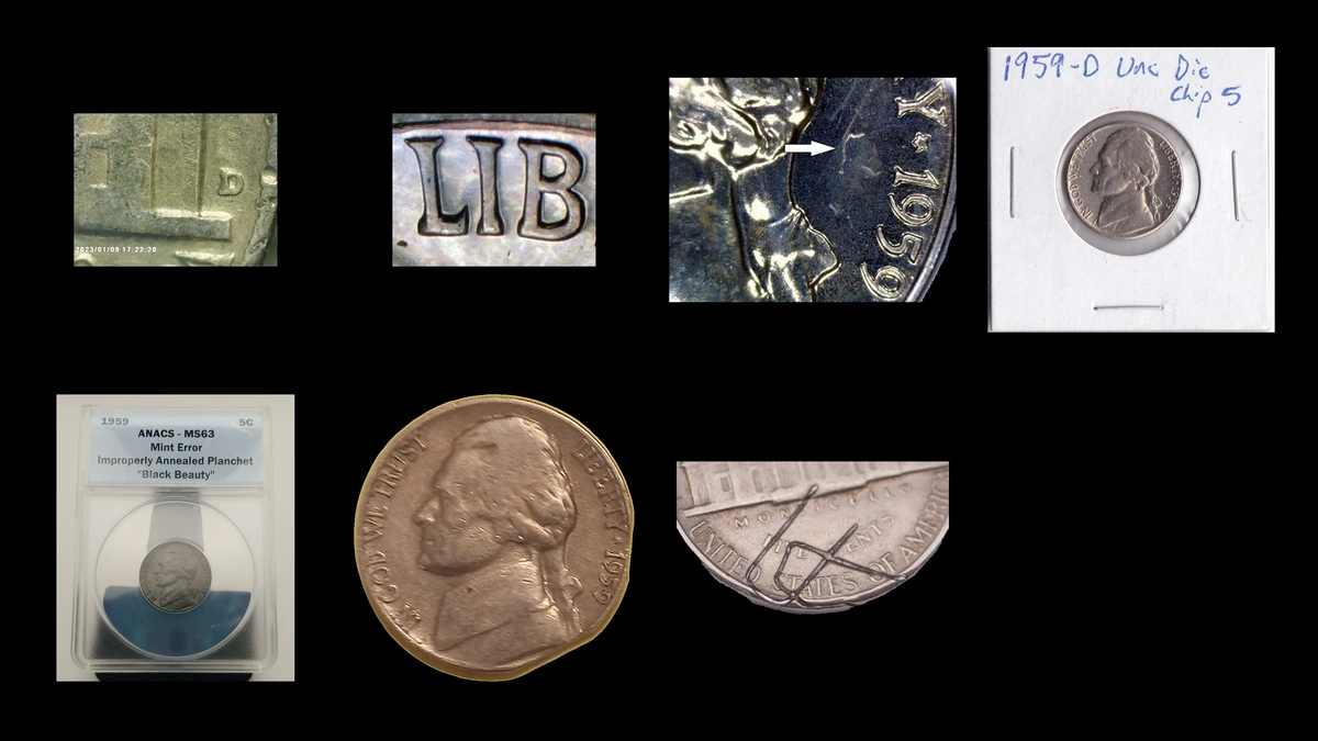 1959 Nickel Errors — error coin photographs