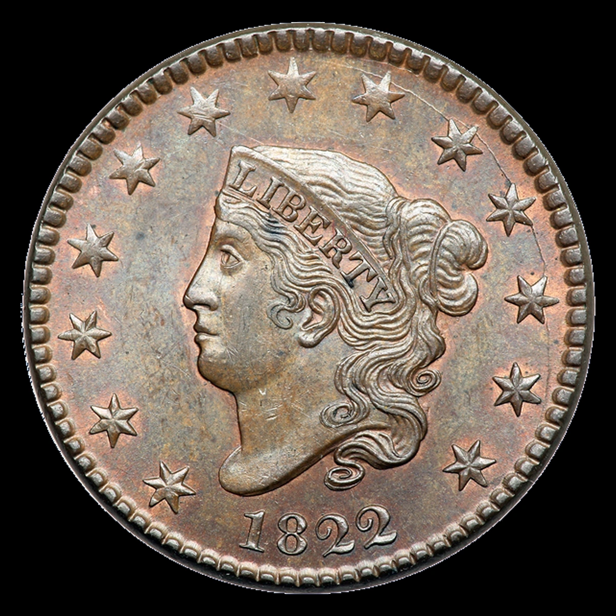 1822 Coronet Head Cent: Die Crack