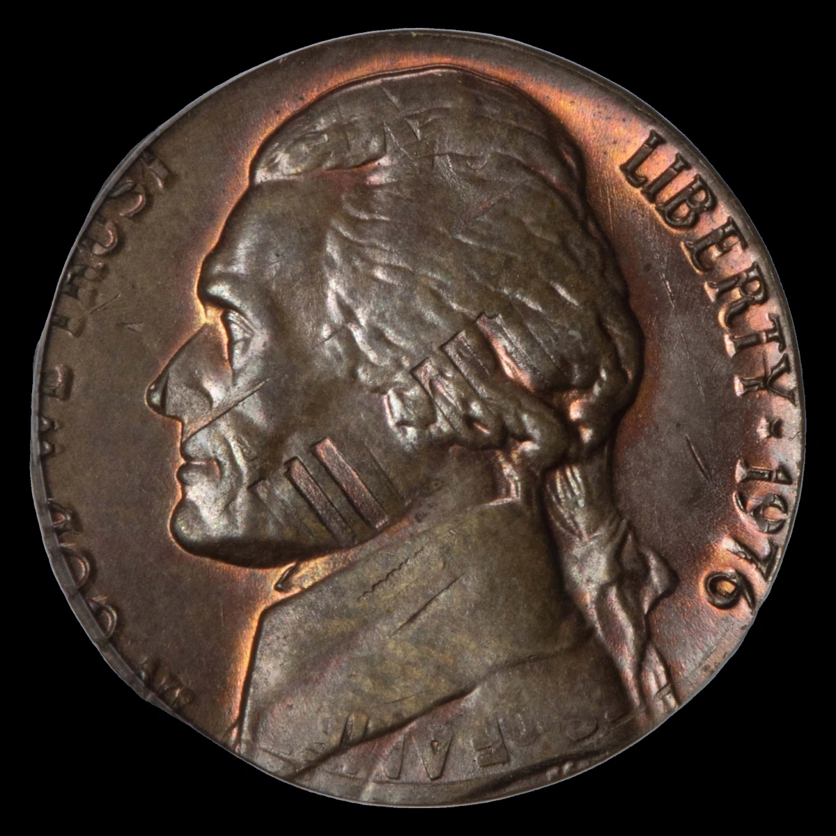 1976 Jefferson Nickel: Overstrike / Double Denomination