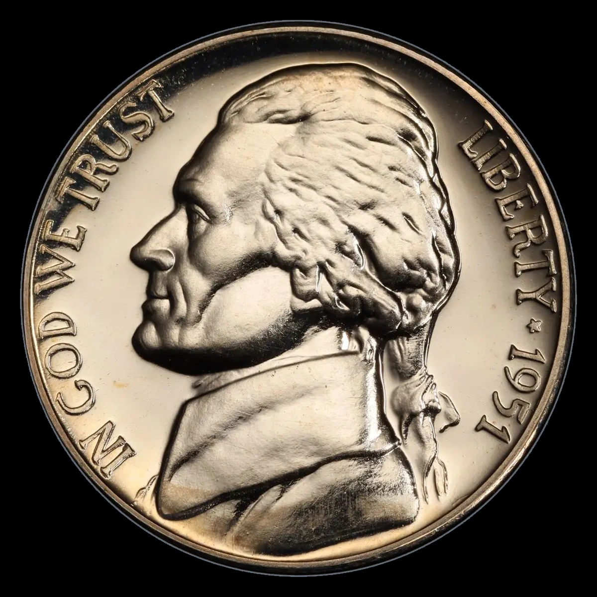 1951 Jefferson Nickel: Doubled die obverse on proof