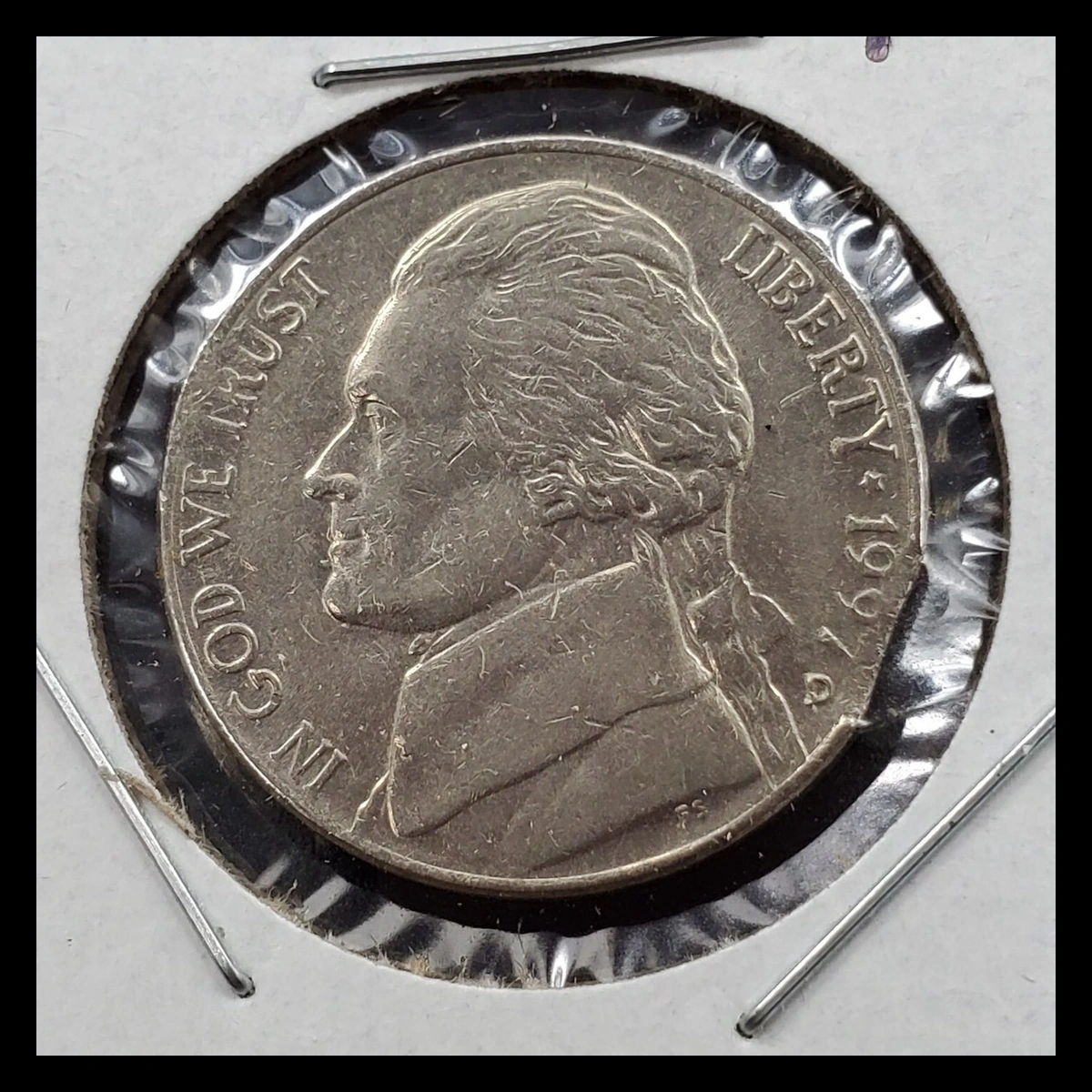1997 Jefferson Nickel: Curved clip