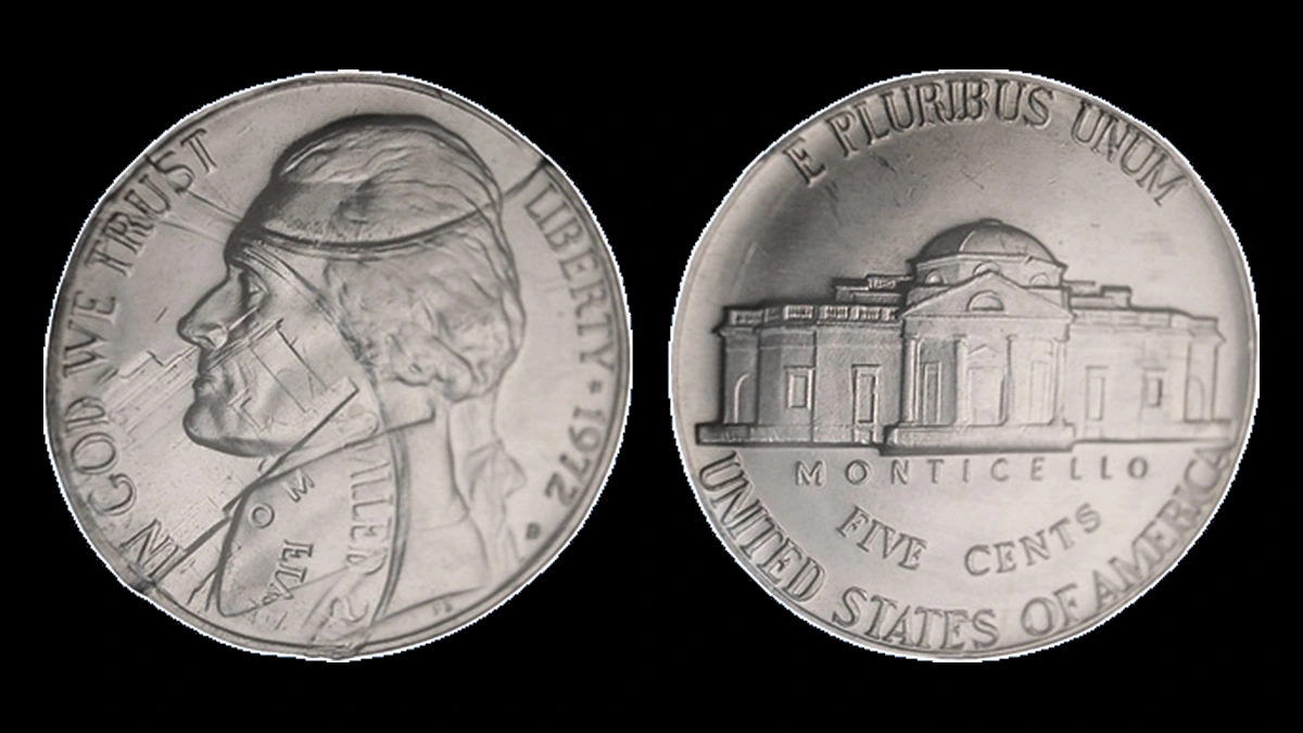 1972 Jefferson Nickel: Indent