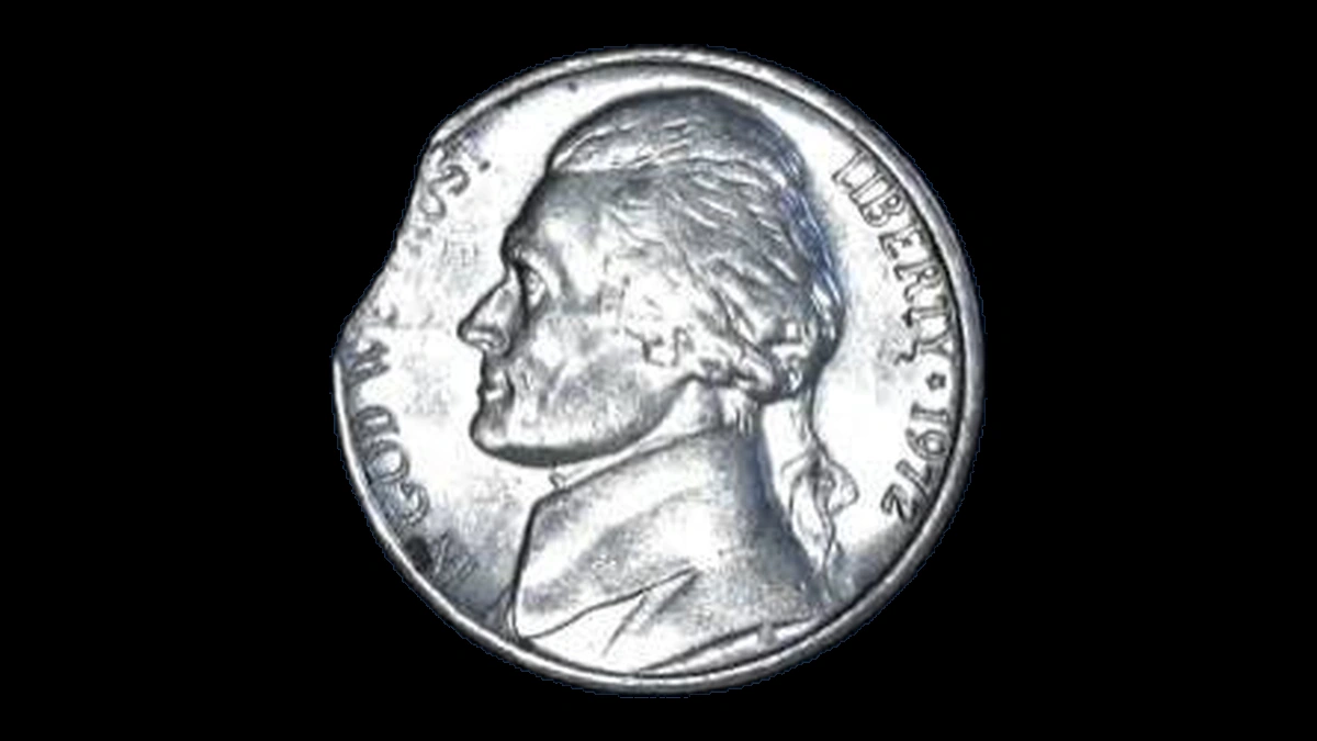 1972 Jefferson Nickel: curved clip
