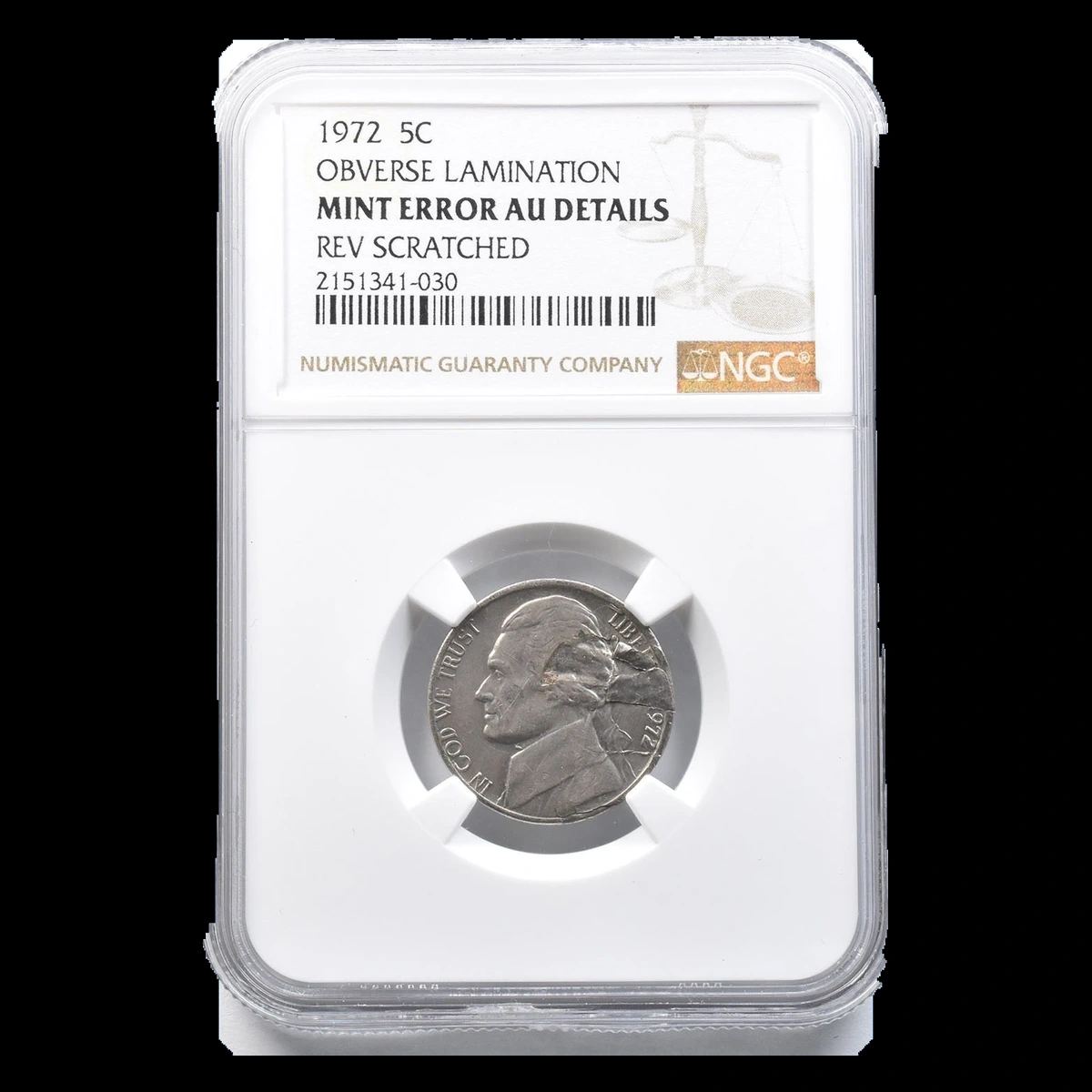 1972 Jefferson Nickel: Lamination