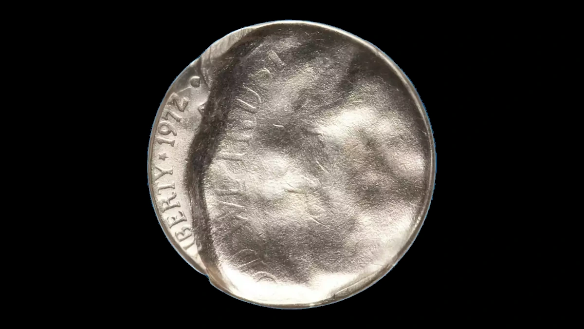 1972 Jefferson Nickel: Partial obverse counterbrockage
