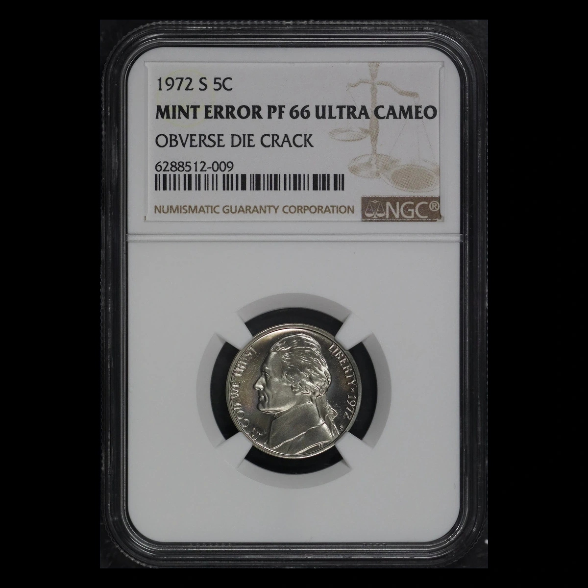 1972 Jefferson Nickel: Die Crack / Die Chip