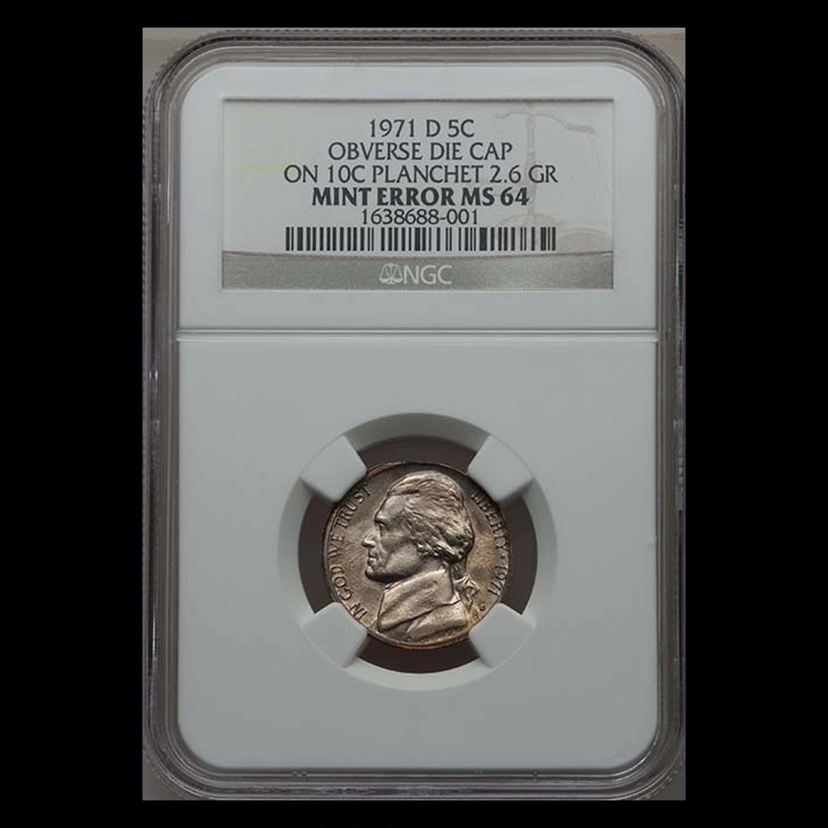 1971 Jefferson Nickel: Die Cap