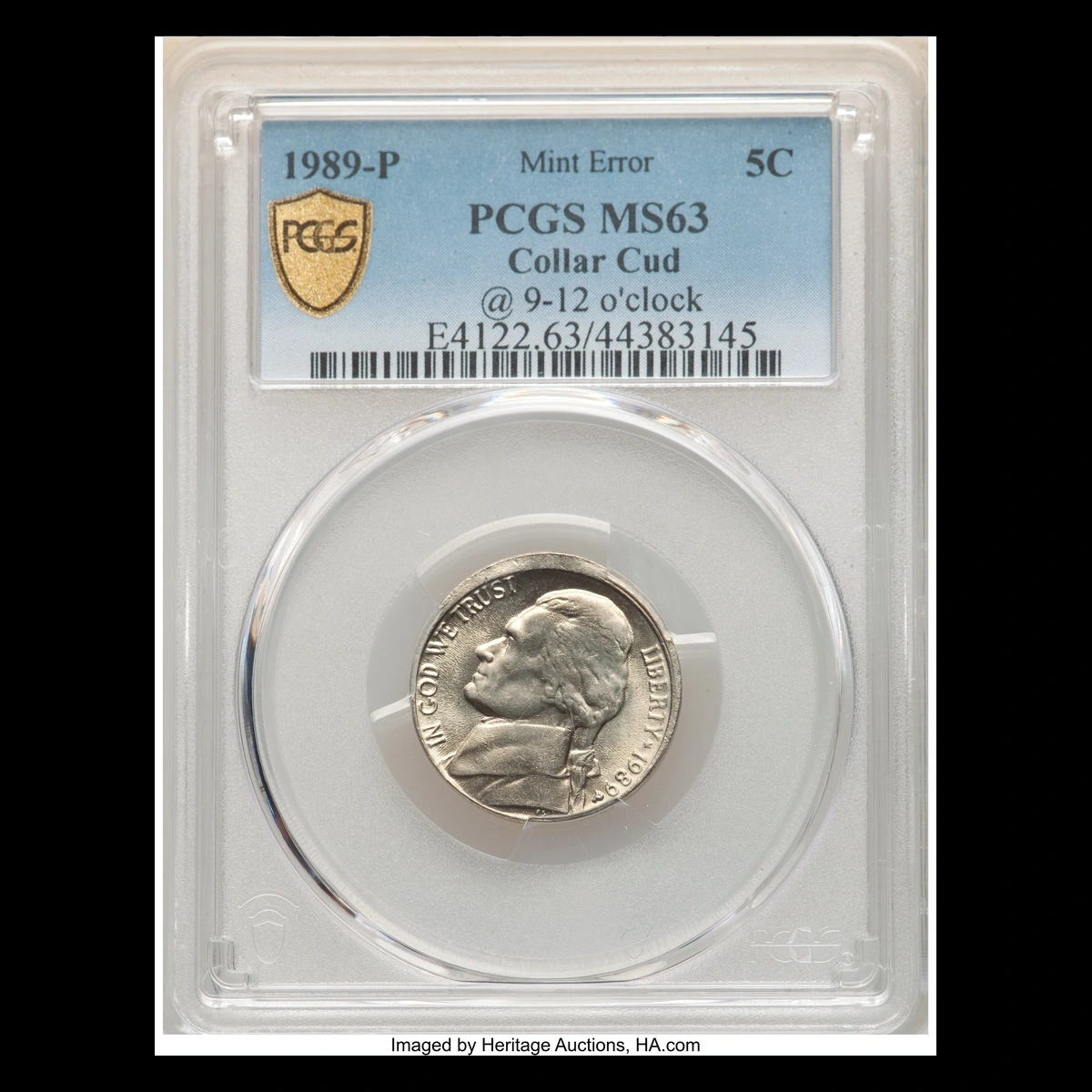 1989 Jefferson Nickel: Collar die break