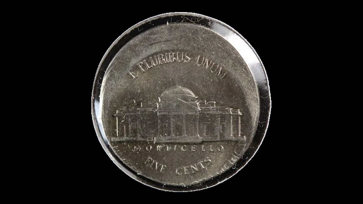 1989 Jefferson Nickel: Brockage