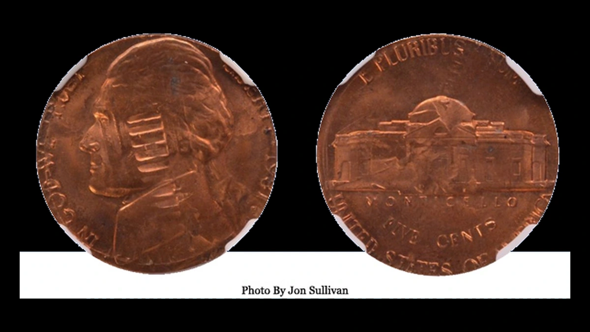 1981 Jefferson Nickel: Struck over a cent