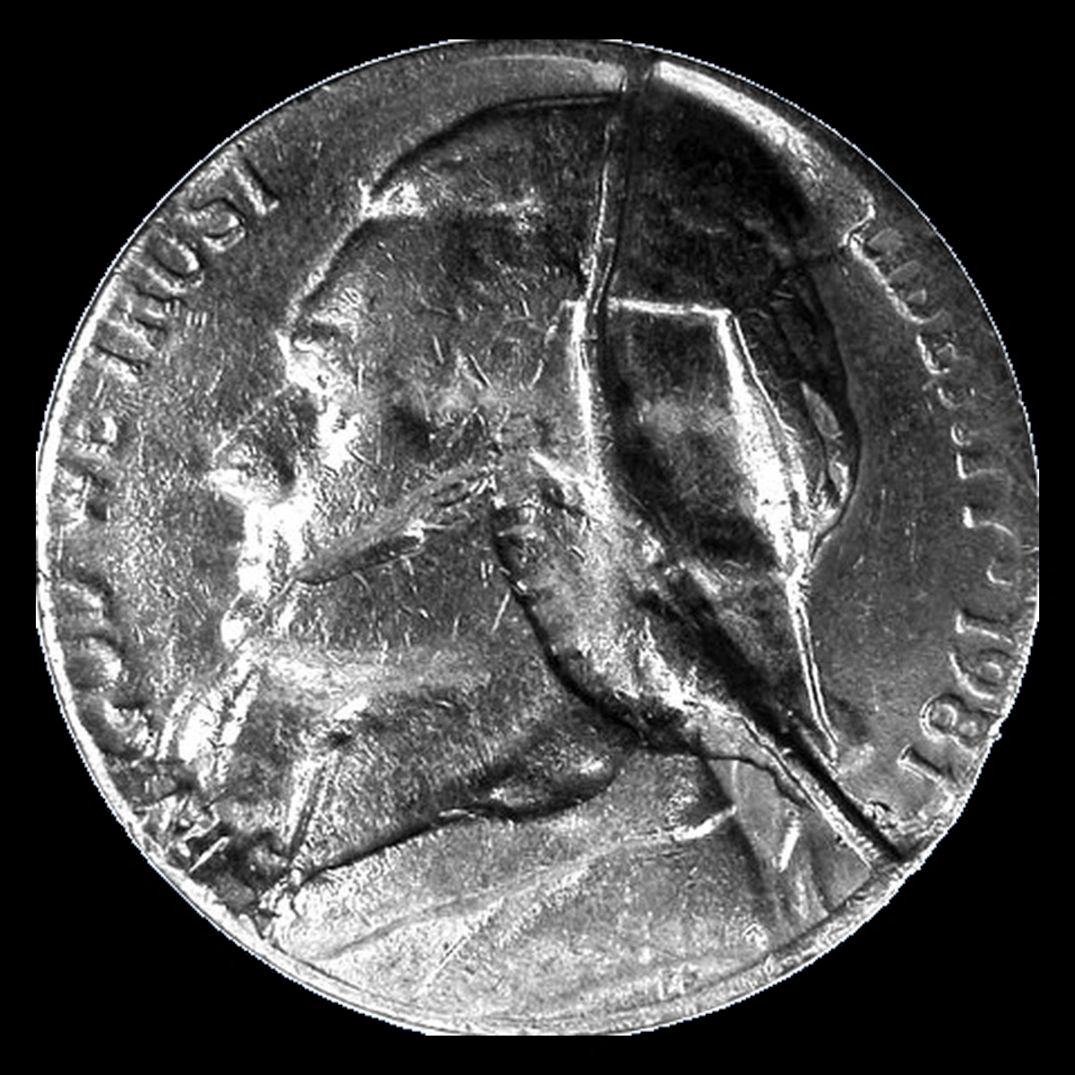 1981 Jefferson Nickel: split die and multi-level strike-through
