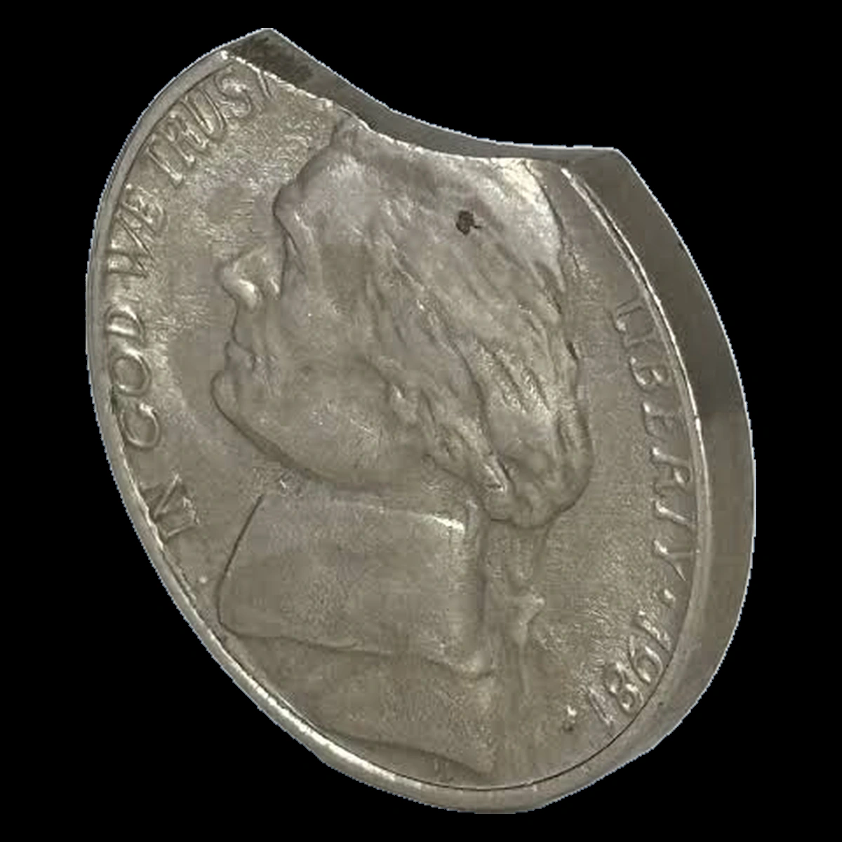 1981 Jefferson Nickel: Clipped Planchet