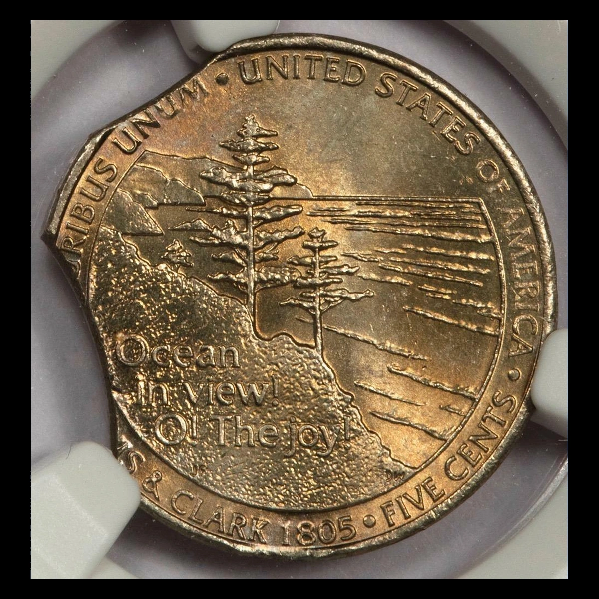 2005 Jefferson Nickel: Double clips on Ocean in View blank