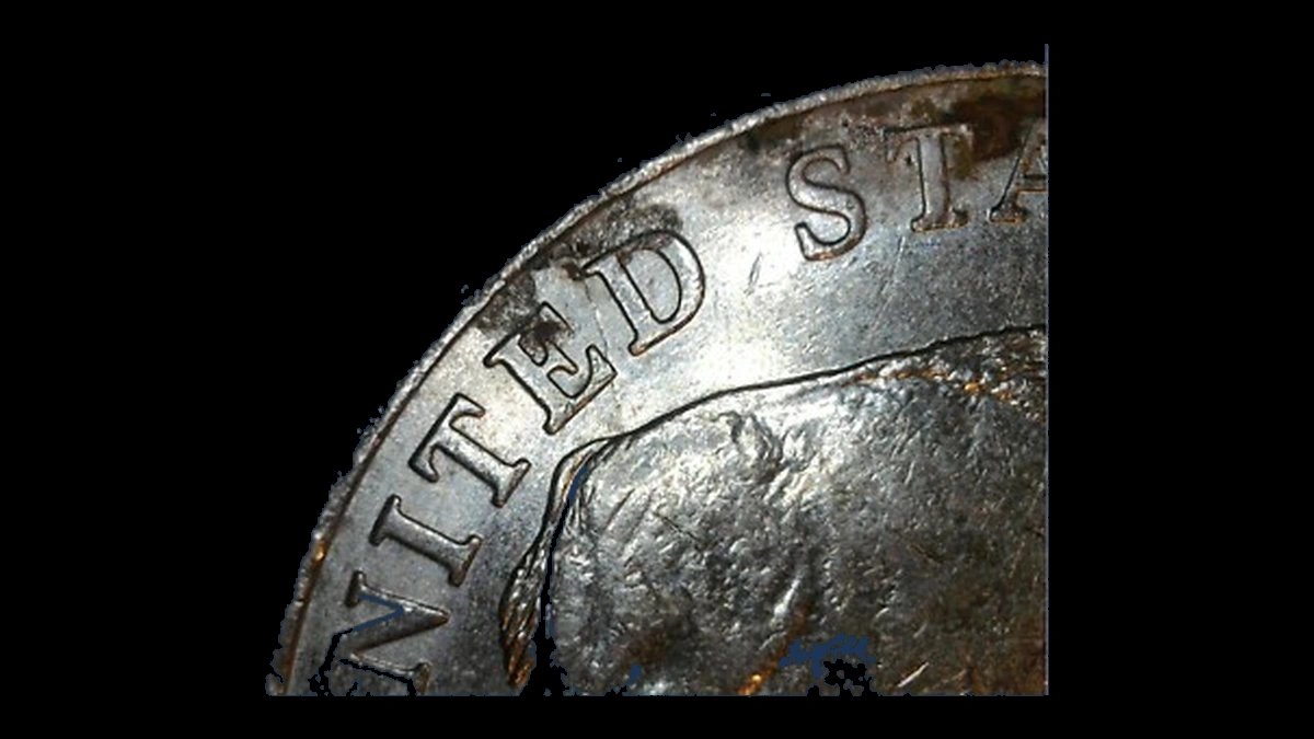 2005 Jefferson Nickel: Reverse die crack