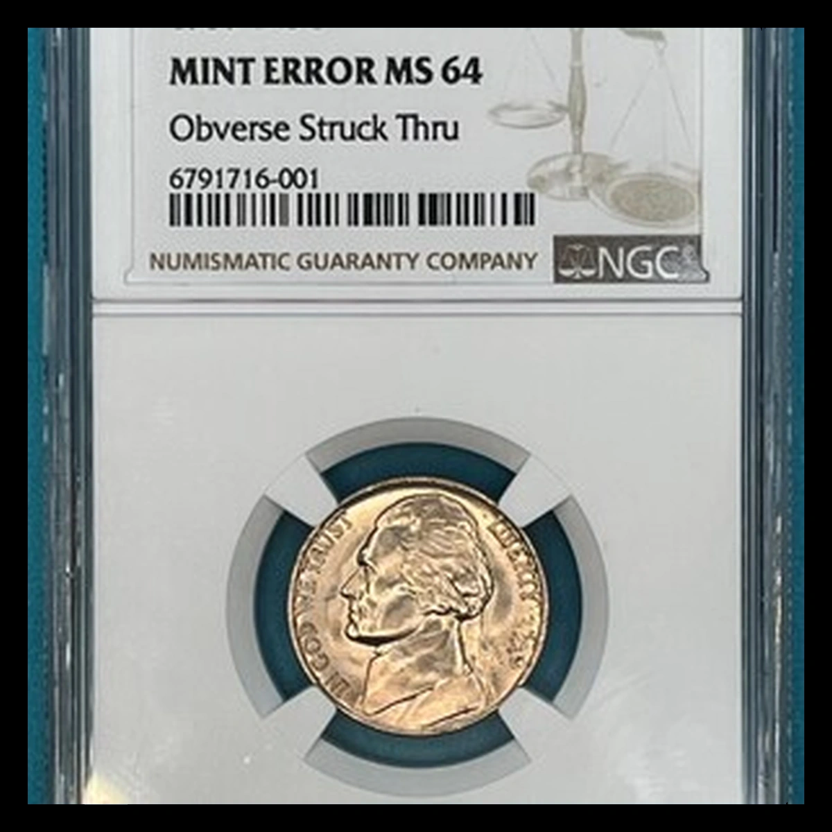 1939 Jefferson Nickel: Struck-Through Error