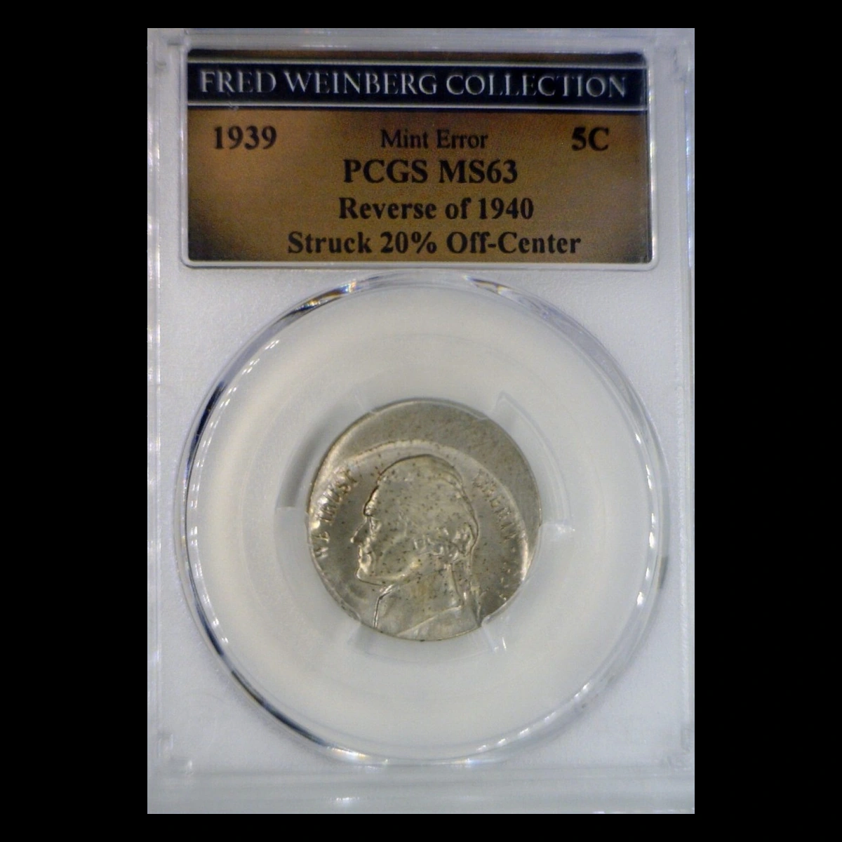 1939 Jefferson Nickel: Off-center strike