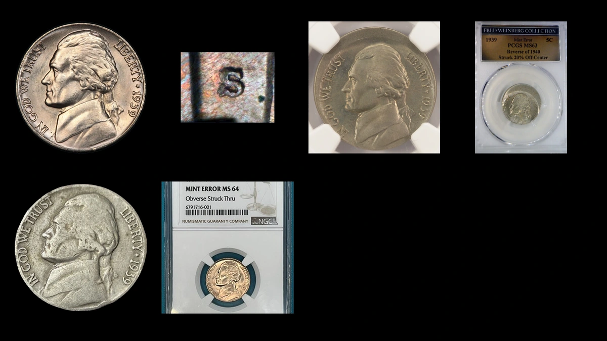 1939 Nickel Errors — error coin photographs
