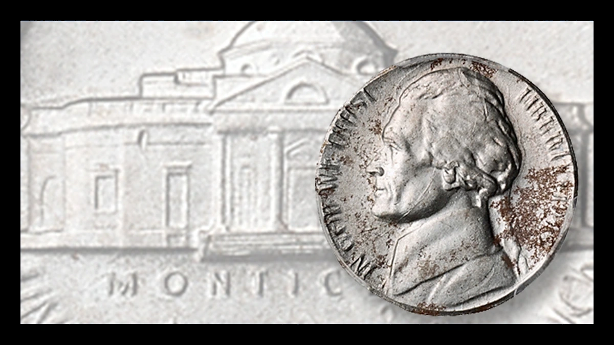 1943 Jefferson Nickel: Struck on a steel cent planchet