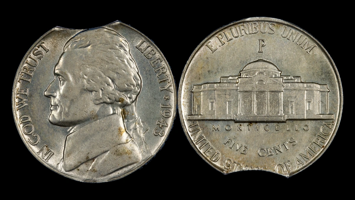 1943 Jefferson Nickel: Clipped Planchet