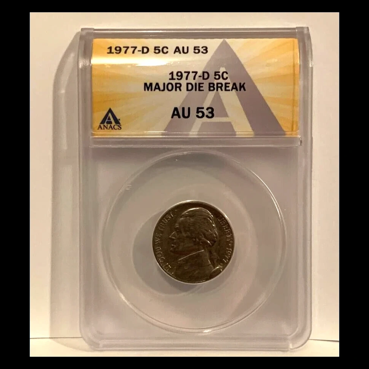 1977 Jefferson Nickel: Die Crack / Die Chip