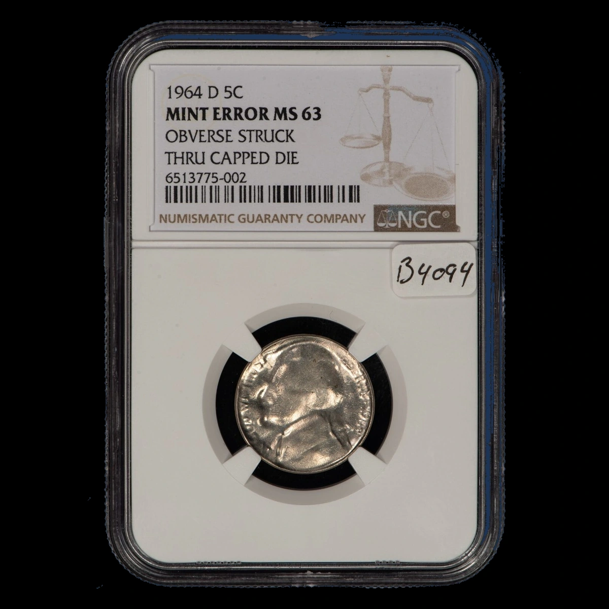 1964 Jefferson Nickel: Die Cap / Capped-Die Strike